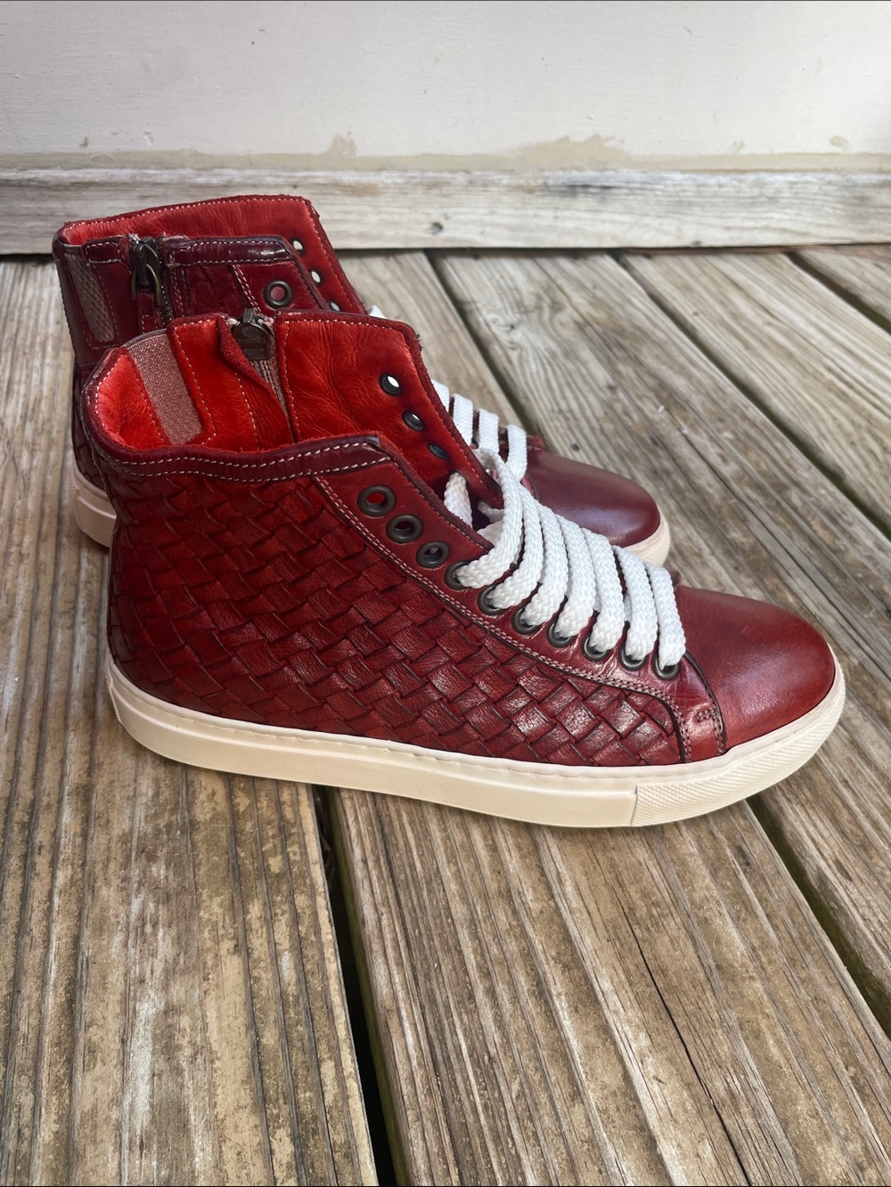 Benheart Raimondo 8393 Red Woven Buffalo Leather High Top Sneakers EU 36